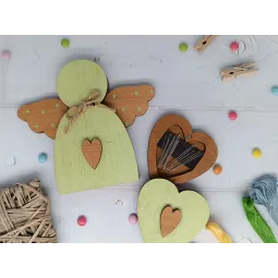 Деревянная коробка для бусин. Зеленый ангел KF027/100G