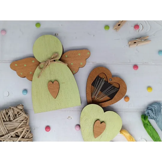 Деревянная коробка для бусин. Зеленый ангел KF027/100G