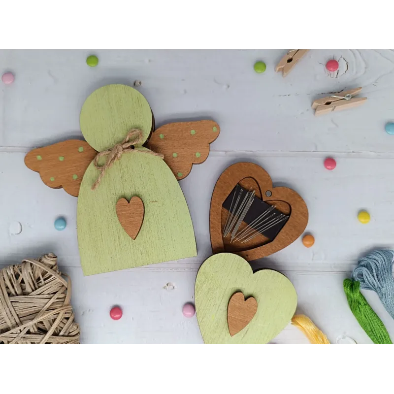 Деревянная коробка для бусин. Зеленый ангел KF027/100G