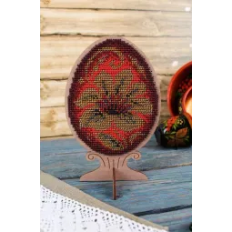 Cross-stich on wooden base "Beaded egg. Khokhloma painting SO-110