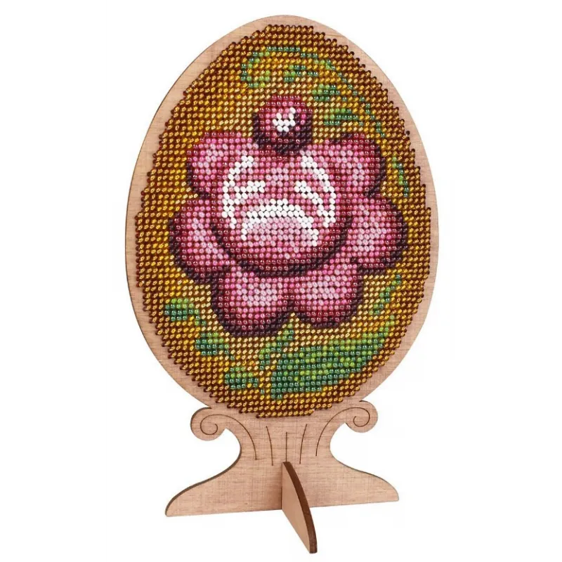 Cross-stich on wooden base "Beaded egg. Gorodets painting" SO-111 (ES)