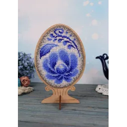 Cross-stich on wooden base "Beaded egg. Gzhel painting" SO-112