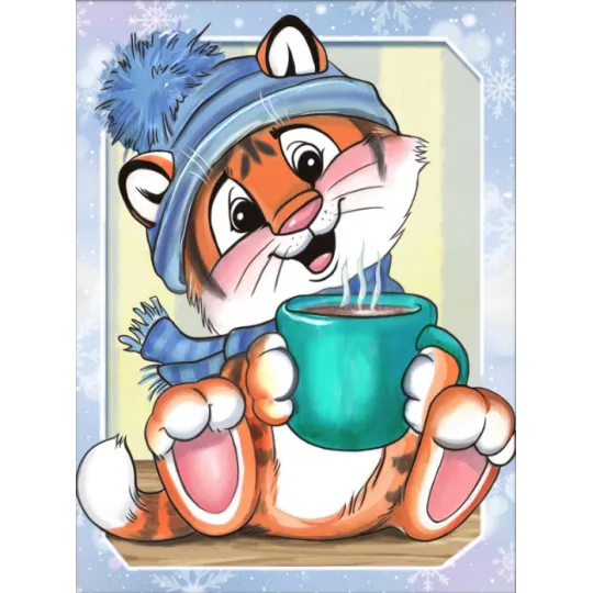 Diamond Painting Kit „Tigerjunges und Kaffee“ 15*20 cm AM4145