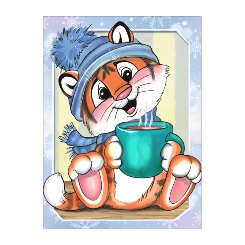 Diamond Painting Kit „Tigerjunges und Kaffee“ 15*20 cm AM4145