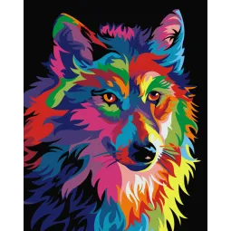 Kit de peinture par numéros. Rainbow Wolf 40x50 cm T102