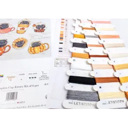 Kreuzstich-Set "Kürbis Tassen Kätzchen Set mit 6 Stück" 9x7cm SLETIL8092