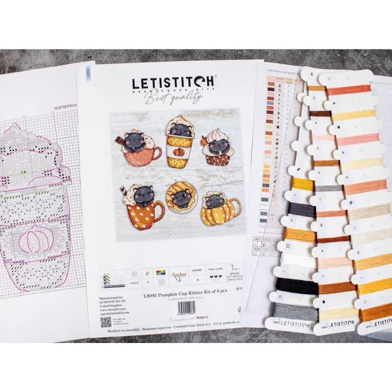 Kreuzstich-Set "Kürbis Tassen Kätzchen Set mit 6 Stück" 9x7cm SLETIL8092
