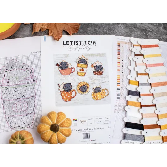 Kreuzstich-Set "Kürbis Tassen Kätzchen Set mit 6 Stück" 9x7cm SLETIL8092
