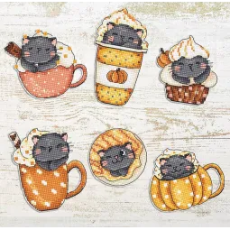 Kit de point de croix « Kit de 6 chats tasse de citrouille » 9x7cm SLETIL8092