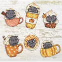 Kreuzstich-Set "Kürbis Tassen Kätzchen Set mit 6 Stück" 9x7cm SLETIL8092