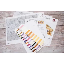 Kryželiu siuvinėjimo rinkinys „Trys vakarėlių meškiukai“ 29x19cm SB1411