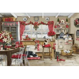 Kryželiu siuvinėjimas „Kalėdų sodybos virtuvė“ 47x32cm SBU5053