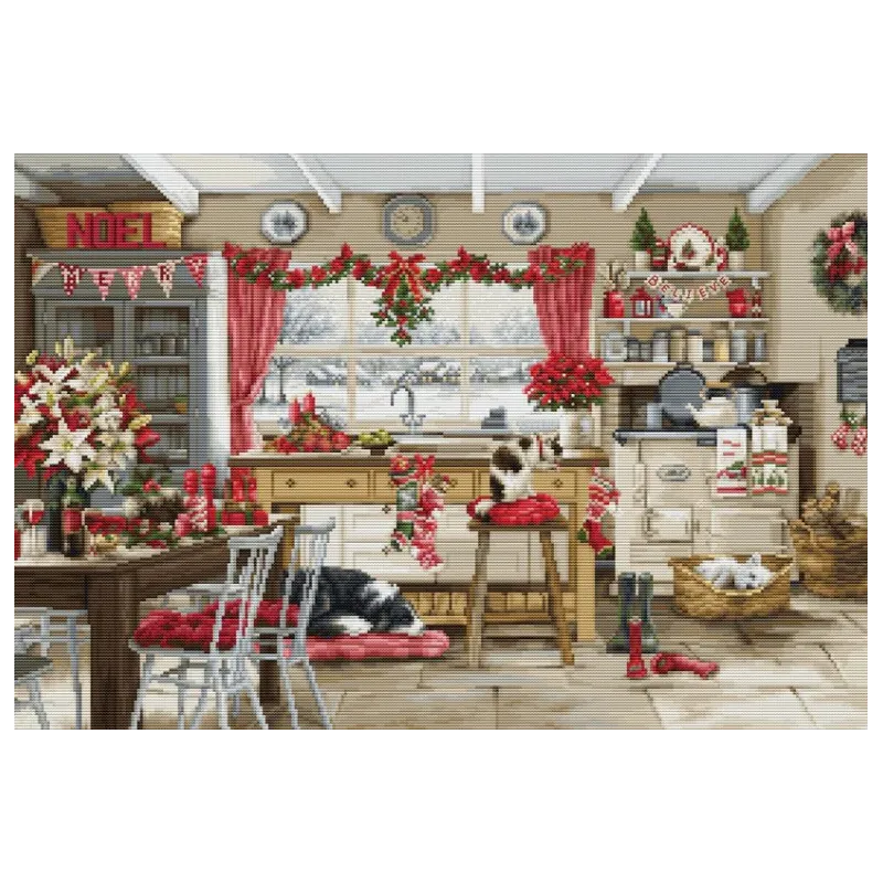 Kreuzstich "Weihnachts-Bauernhausküche" 47x32cm SBU5053