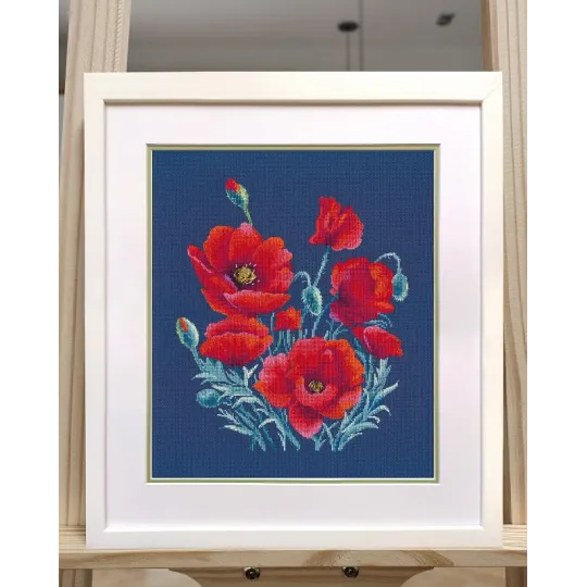 Cross stitch kit "Poppies on blue" S1598