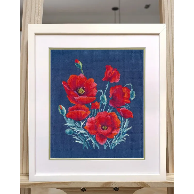 Cross stitch kit "Poppies on blue" S1598