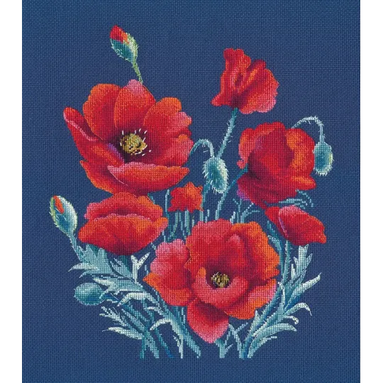 Cross stitch kit "Poppies on blue" S1598