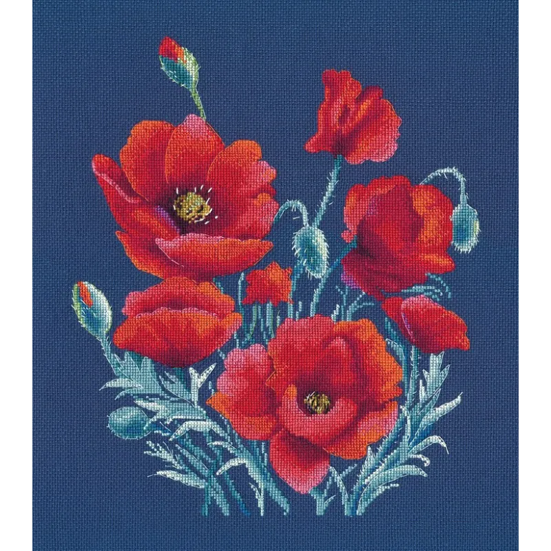 Cross stitch kit "Poppies on blue" S1598