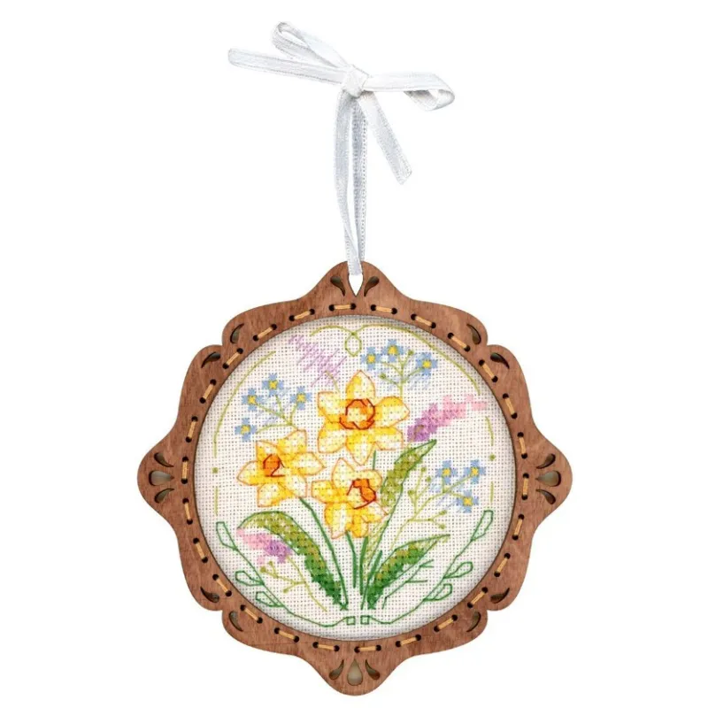 Kreuzstich auf Holzsockel „Miniatur. Frühlingsblumen“ SO-093