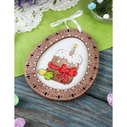 Cross-stich on wooden base "Miniature. Easter composition" SO-094