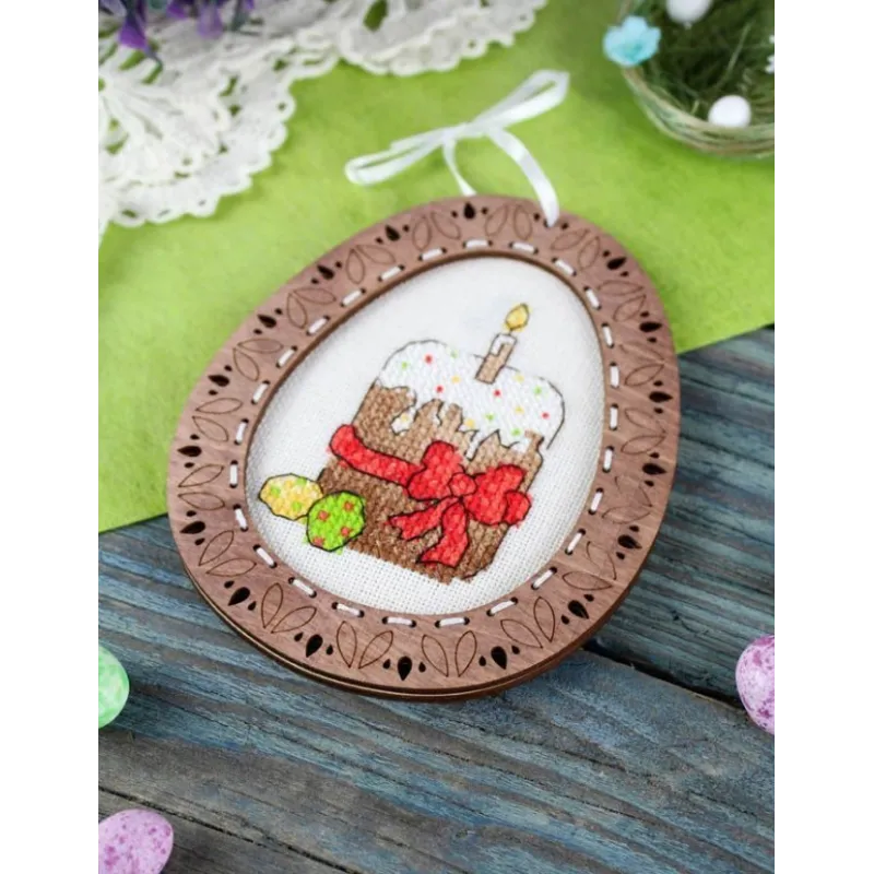 Cross-stich on wooden base "Miniature. Easter composition" SO-094