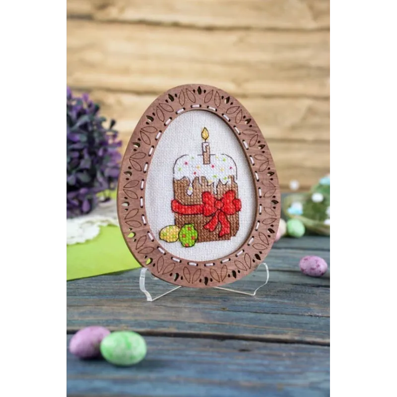 Point de croix sur socle en bois "Miniature. Composition de Pâques" SO-094