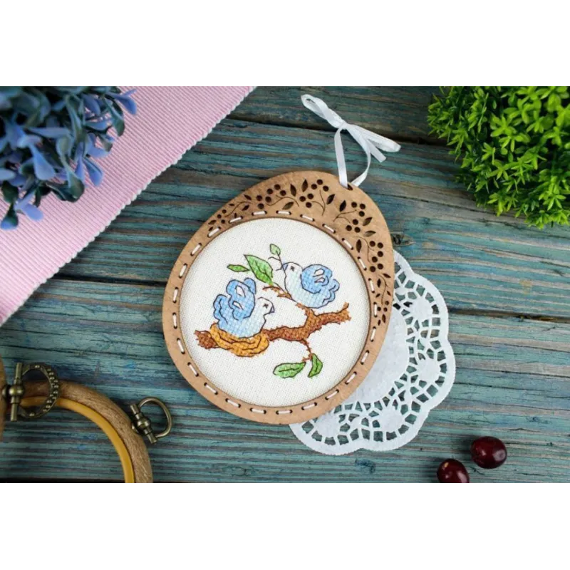 Cross-stich on wooden base "Miniature. Spring composition" SO-103