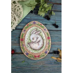 Cross-stich on wooden base "Miniature. Sleeping bunny" SO-113