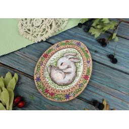 Cross-stich on wooden base "Miniature. Sleeping bunny" SO-113