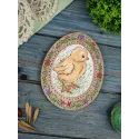 Cross-stich on wooden base "Miniature. Chicken on a walk" SO-114