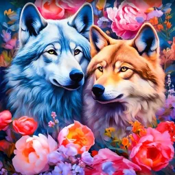 Kit de peinture diamant "Un couple de loups" 40x40 cm WD3076