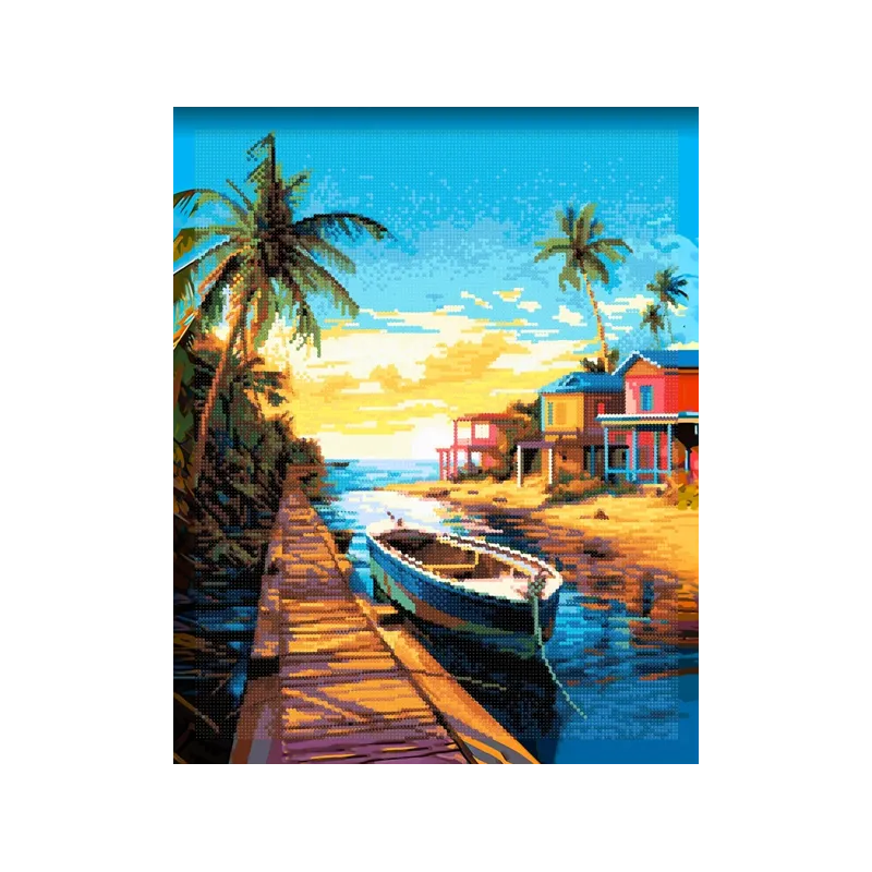(Abandonné) Peinture Diamant avec cadre "Un port tranquille" 30x40 cm VA810