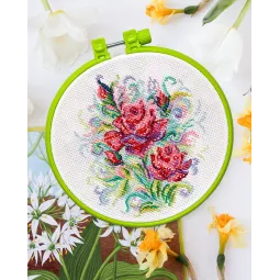 Kits de point de croix avec cerceau inclus Roses de printemps 15x15 cm AAHM-057