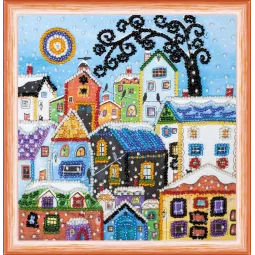 Mini Bead embroidery kit Bright houses 15x15 cm AM-146