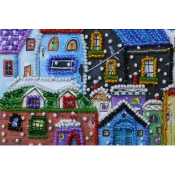 Mini karoliukų siuvinėjimo rinkinys Šviesūs nameliai 15x15 cm AAM-146