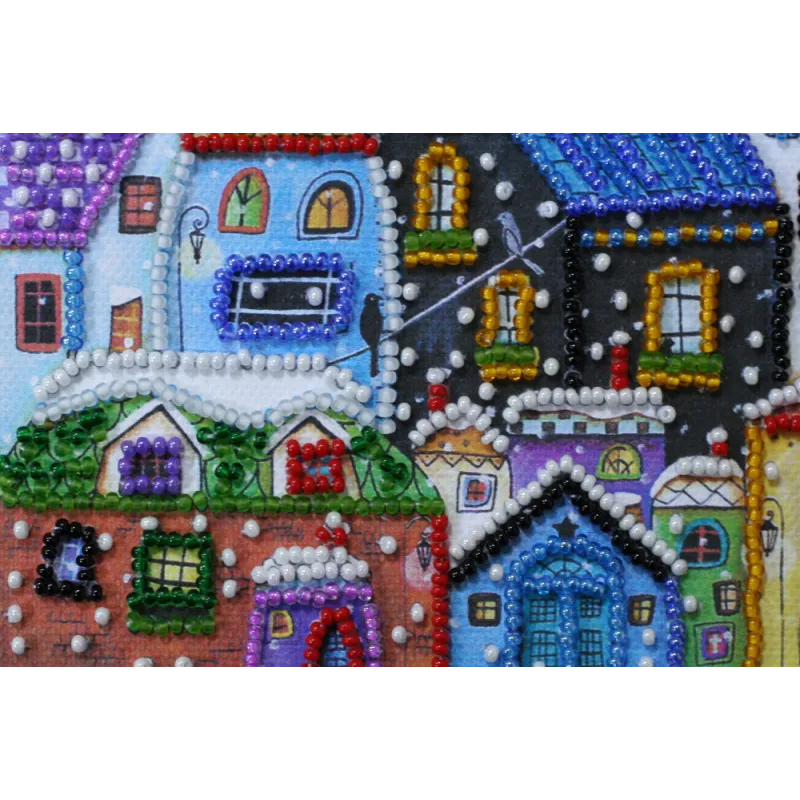 Mini Bead embroidery kit Bright houses 15x15 cm AM-146