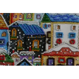 Mini Bead embroidery kit Bright houses 15x15 cm AM-146