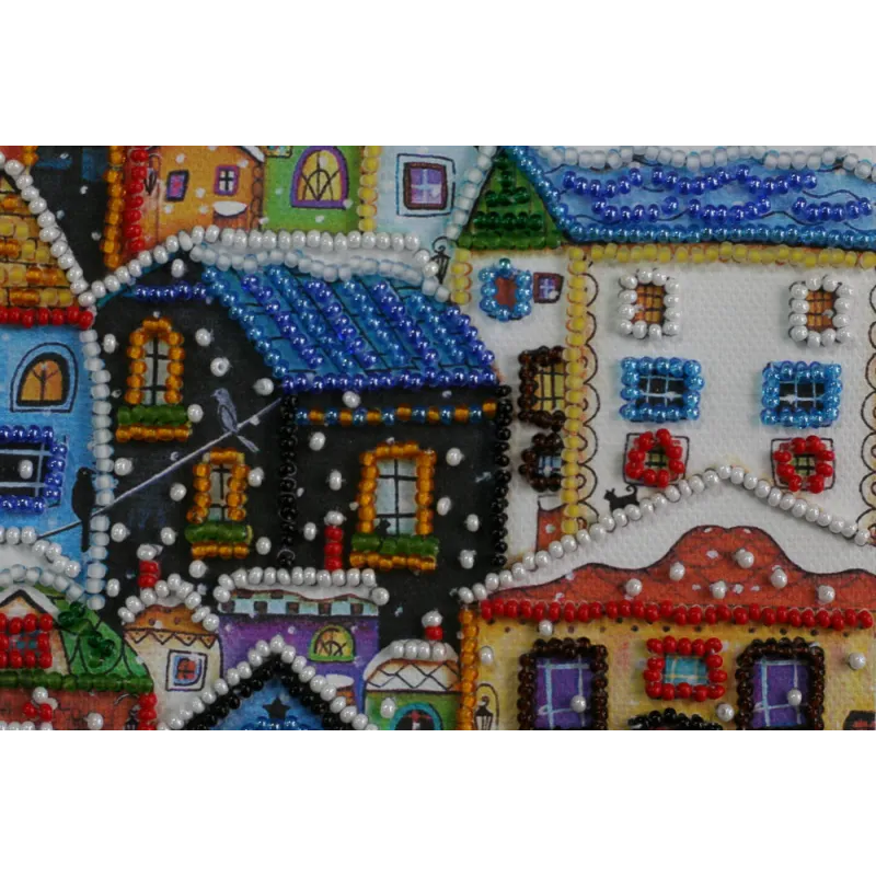 Mini Bead embroidery kit Bright houses 15x15 cm AM-146