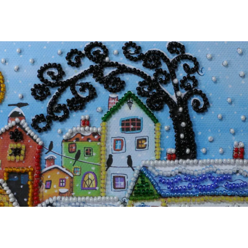 Mini Bead embroidery kit Bright houses 15x15 cm AM-146