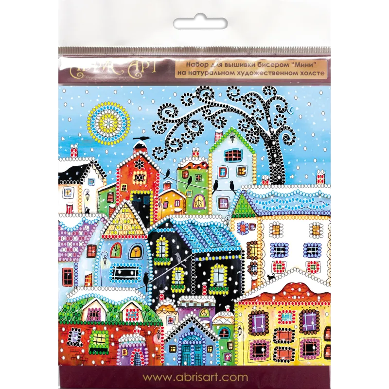 Mini Bead embroidery kit Bright houses 15x15 cm AM-146