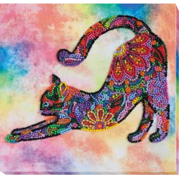 Stickset mit mittelgroßen Perlen, verspieltes Kätzchen (Tiere) 20x20 cm AAMB-060