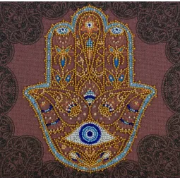 Haupt-Perlen-Stickset Goldene Hamsa (Dekoszenen) 20x20 cm AAMB-096