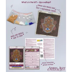 Haupt-Perlen-Stickset Goldene Hamsa (Dekoszenen) 20x20 cm AAMB-096