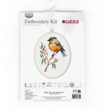 Cross Stitch Kit with Hoop Included  Bird On The Branch 8x10,5cm SBC106