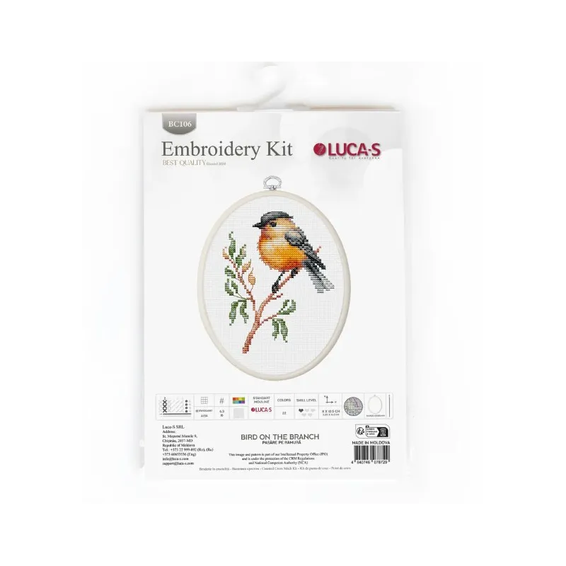 Cross Stitch Kit with Hoop Included  Bird On The Branch 8x10,5cm SBC106