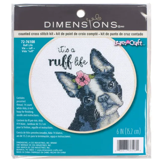 Counted Cross Stitch Kit with bamboo hoop Ruff Life D72-76108