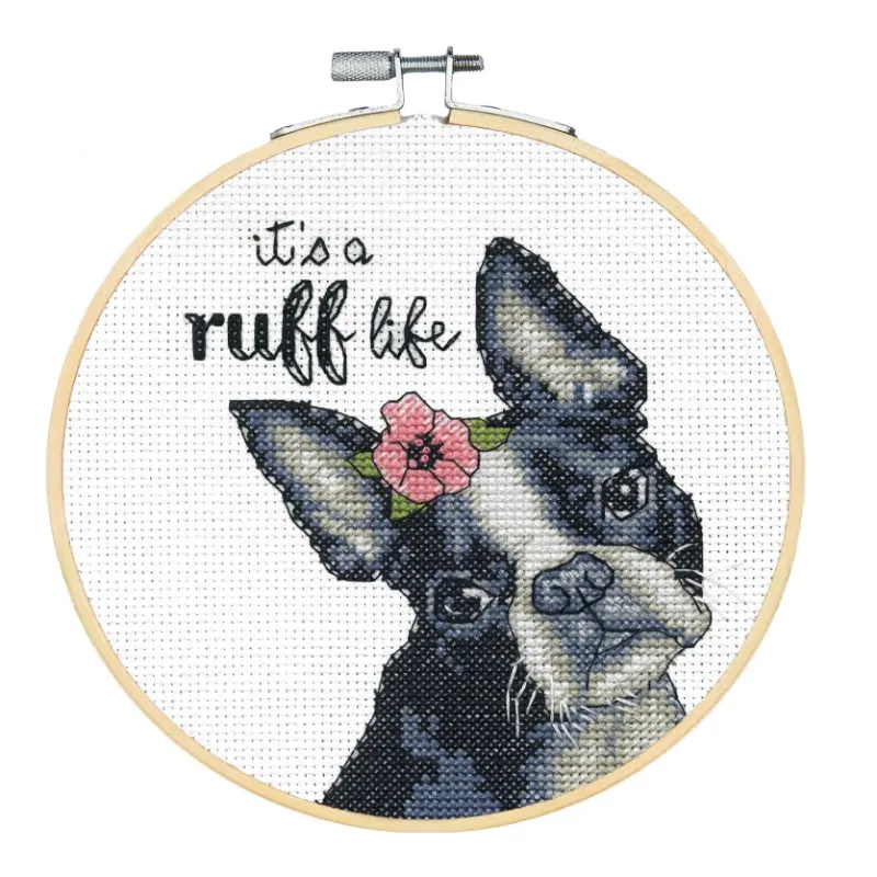 Counted Cross Stitch Kit with bamboo hoop Ruff Life D72-76108