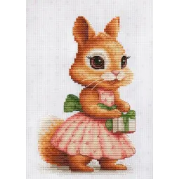 Siuvinėjimo kryželiu rinkinys "Voverės dovana" 10x17cm SB1414