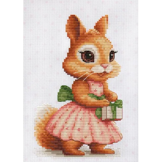 Siuvinėjimo kryželiu rinkinys "Voverės dovana" 10x17cm SB1414