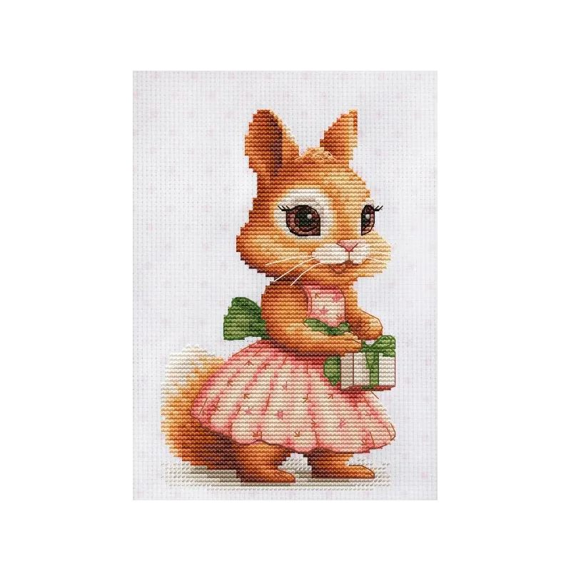 Siuvinėjimo kryželiu rinkinys "Voverės dovana" 10x17cm SB1414