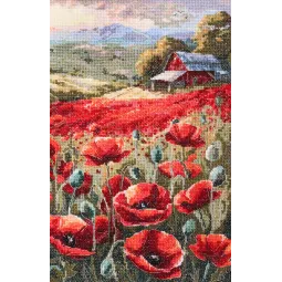 Kryželiu siuvinėjimo rinkinys Mėlyni aguonai saulėlydyje 30x19 cm AAH-221